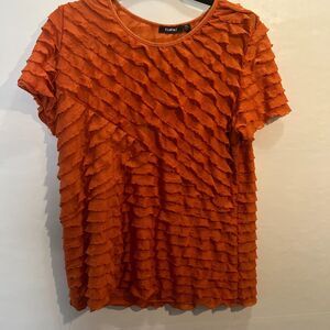 Elementz Women's Orange Short Sleeve Frilly Blouse Size XL